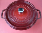 Staub La Cocotte Round Dutch Oven 24 Made In France Red Enameled Cast Iron 9-3/8 Used. Price: $74.99.