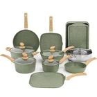 17 Piece Cookware Set Nonstick Granite Coated Pots And Pans Bakeware Green New. Price: $145.59.