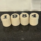 Ceramic Miniature Numbered Apothecary Spice Jars Set Cream Stoneware Farmhouse Used. Price: $36.00.