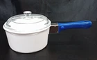 Princess House Nouveau 1 Qt White Pot Saucepan France Blue Handle & Glass Lid Used. Price: $39.09.
