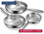 Ewfen Tri-ply Stainless Steel Frying Set With Lid, 8"/10"/12" Cooking Pans, New. Price: $75.25.