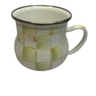 Mackenzie Childs Retired Parchment Check Enamel Mug Hand Painted 3.75 Inch Used. Price: $45.00.
