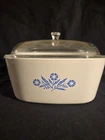 Vintage Corningware Blue Cornflower P-84-B Qt Casserole Dish W/ Original Glass Used. Price: $31.98.