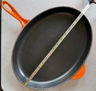 Creuset Oval Skillet 40 Flame Orange Enamel Cast Iron Pan 15.75 France Used. Price: $125.00.