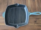 Blue Teal Creuset Signature Enameled Cast Iron Square Skillet Grill Pan 10" Used. Price: $42.49.