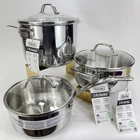 Set Of Viking 3-PLY Stainless Steel Stock Pots Glass Lid 8 Qt + 4 Pan New. Price: $219.00.