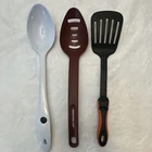 Rachael Ray 3-PIECE Utensil Set Spoon Slotted Turner Plastic White Red Bl Used. Price: $9.99.