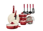Cookware Set 16 Piece Nonstick Ceramic Pots Pans Red Greenlife Soft Grip Oven New. Price: $154.99.