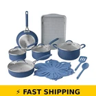 The Pioneer Woman Sutton 17-PIECE Non-stick Cookware Set, Blue New. Price: $158.99.