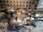 10 Pc Lot Vintage Farberware Aluminum Stainless Skillet Saucepans Pots W/lids Used. Price: $75.99.