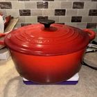 Creuset #28 Dutch Oven French 7.25 Qt. Red Round Enameled Cast Iron France Used. Price: $140.00.