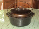 Vtg Unmarked Lodge 10 1/8" Cast Iron Dutch Oven W/ Lid & Bail Handle 5 Qt Usa Used. Price: $50.00.