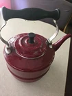 Paula Deen Speckled Tea Pot Kettle Red Enamel With Lid Used. Price: $23.39.