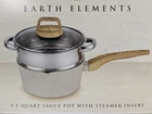2.5 Quart Sauce Pot With Steamer Insert Earth Elements - Brand New Box. Price: $24.00.