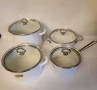 8 Piece Vintage White Chantal Cookware Pot Pans Preowned Enamel W/glass Lids New. Price: $250.00.