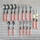Vintage 16 Piece Gibson Roseland Pink Pearl Plastic Handle Set Used. Price: $59.50.