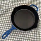 Creuset Signature Skillet Enameled Cast Iron 10.25" Marseille Blue Used. Price: $75.00.