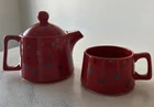 Classic Coffee & Tea Porcelain Pot Mug Red Polka Dot Service For One Used. Price: $20.00.