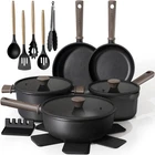 Astercook 18-PIECE Pots Pans Set, Nonstick Cookware With Wooden Handle New. Price: $97.05.