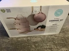 Martha Stewart Galway 10 Piece Aluminum Cookware Set With Lid, Pink W/gold New. Price: $119.19.