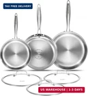 Delarlo Tri-ply Stainless Steel Frying Pan Set 8" 10" 12" With 3 Lid Induction New. Price: $185.61.