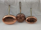 Copper Tagus Chef Made In Portugal Set Of 3 Pans With Brass Handles Used. Price: $99.00.
