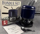 Fondue Set Roshco Porcelain Enamel Steel Pot Alcohol Burner Model 58901 Open. Price: $16.49.