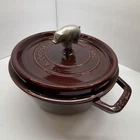 Staub La Cocotte 24CM Round Cast Iron Enameled Dutch Oven W/ Lid Burgundy Used. Price: $250.00.