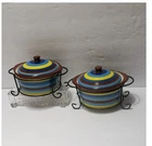 Vintage Set Of 2 Temp-tations Presentable Casserole With Lid Wire Holder 9OZ. Used. Price: $28.00.
