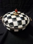 Mackenzie Childs Courtly Check Covered Enamel Casserole Pan 3 Qt Handled Retired Used. Price: $165.00.