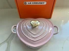 Le Creuset Shallow Heart Cocotte With Gold Knob Shell Pink New/box. Price: $275.00.