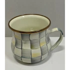 Mackenzie-childs Royal Check Enamel Mug Grey White Hand Painted 6997TW22031 Used. Price: $40.00.