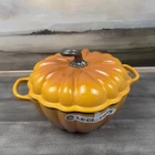 Creuset Enameled Cast Iron Figural Pumpkin Cocotte 4 Qt. Persimmon Scuff Read New. Price: $339.95.