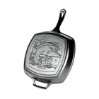 Lodge Grill Pan 10.5 In. Square Black Cast Iron Fish Design Durable Even Heating New. Price: $34.39.