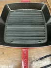 Staub Cast Iron 12 Inch Square Grill Pan Cherry Red / Le Creuset Used. Price: $58.00.