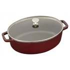 Staub Cast Iron 4-QT Shallow Wide Oval Cocotte With Glass Lid Grenadine New. Price: $324.31.