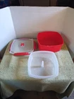 Sistema Microwave Steamer W/removable Basket 109.2 Oz Lg Square Red W/lid Open. Price: $13.50.