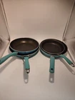 The Pioneer Woman Timeless Aluminum 10", 11" & 8.5" Inch Fry Pan, Teal Non Stick Used. Price: $37.09.