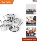 Professional 10-PIECE Stainless Steel Cookware Set Even Heat & Dishwasher Safe New. Price: $1519.99.