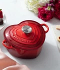 New Creuset 2 Qt Traditional Heart Cocotte Cerise Enameled Cast Iron In Box. Price: $249.98.