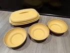 Vintage Tupperware #1273-1 Harvest Gold Vegetable/rice Steamer And Bowls Used. Price: $19.99.