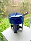 Vtg Dansk Designs Blue Enamel Fondue Pot Ihq Cast Iron Warming Stand Used. Price: $60.00.