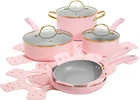 Paris Hilton 12 Pc Pink, Gray And Gold Ceramic Nonstick Cookware Set With Lids New. Price: $124.99.