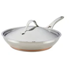 Anolon 12" Nouvelle Copper Stainless Steel Induction Frying Pan With Lid Silver New. Price: $59.99.