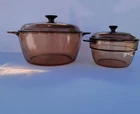 Visions By Corning Amber Glass Cookware Set Casserole With Pyrex Lids Used. Price: $55.00.