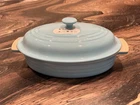 Creuset 27 Cm Stoneware Casserole, Sky Blue, 1.7 L, W/tags. Price: $125.00.