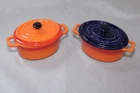 Staub Mini La Cocotte Oval Ceramic Pots W/ Lid Orange Base Lot 2 Used. Price: $20.00.