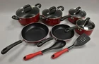 Home 12 Piece Nonstick Cookware Set - Marble Red New. Price: $65.00.