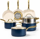 Ceramic Cookware Set 12 Pc Nonstick Pots Pans Steamer Oven Safe Gotham Steel New. Price: $124.99.