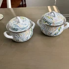Crofton 1 Qt Enameled Steel Pot Floral With Lid Double Handles Set 2 New. Price: $19.97.